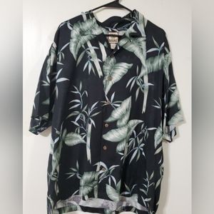 Tommy Bahama Black Silk Hibiscus Floral Hawaiian Camp Shirt Sz L